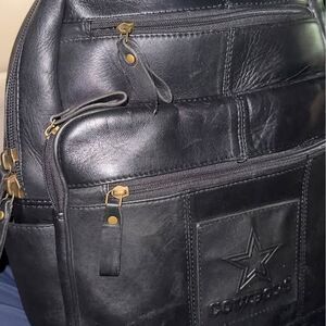 Black leather Dallas Cowboys NFL backpack Genuine Leather